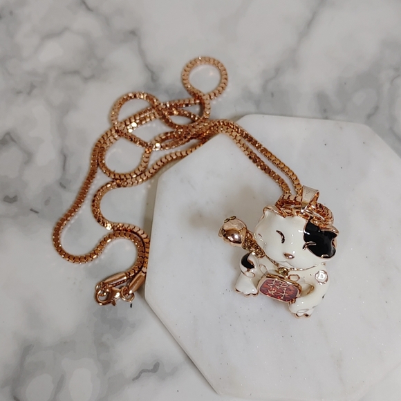 Lucky Cat Rhinestone Necklace - Picture 4 of 7